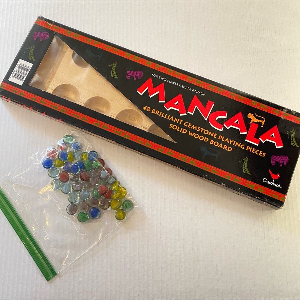 Mancala Solid Wood Board Game with Gemstone Playing Pieces